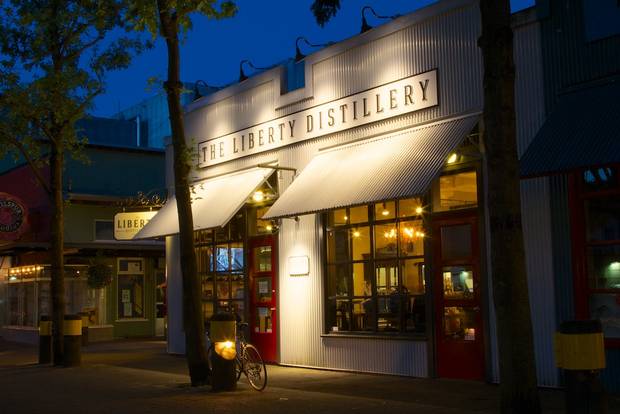 Liberty Distillery lets visitors try a tasting flight of its B.C. wheat-based gins and vodka.
