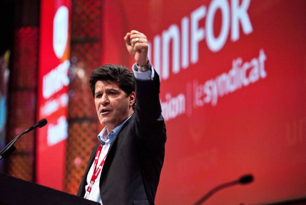 Mr. Dias gives a speech after being declared the first president of Unifor.