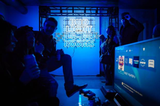 An e-sports-themed Bud Light Living Room is seen at a launch event in Toronto in May. These rooms are used at events where Bud Light has sponsorships to provide VIP access, meet and greets and other experiences to customers. A set-up like this will appear at an upcoming e-sports tournament in Montreal on the weekend of Sept. 9.