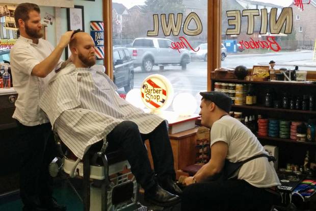 In an image from Shiners, Vincent Zacharko gives and old school shine at the Nite Owl Barber Shop in Etobicoke.