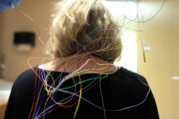 Globe and Mail writer Erin Anderssen wired up for a sleep study at the Royal Ottawa Hospital Sleep Lab November 7, 2016 in Ottawa.