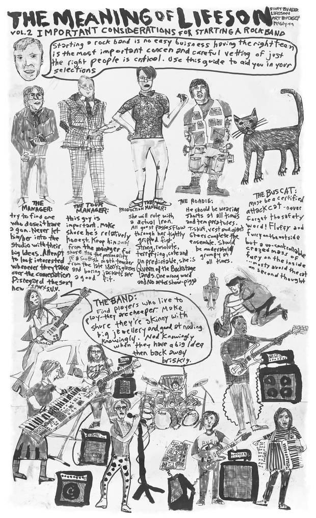 Casey McGlynn’s illustration for Alex Lifeson’s first column for the West End Phoenix newspaper in Toronto.