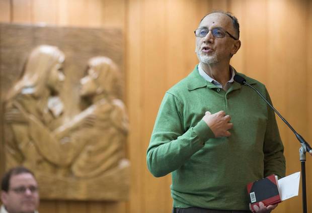 Boufeldja Benabdallah, co-founder of the Grand Mosque of Quebec City, speaks to a Catholic mass, in communion with the victims of the mosque shooting, on Jan. 31, 2017.