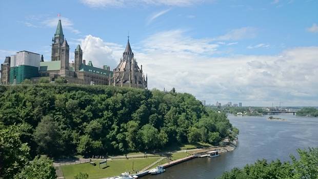 The Parliament buildings in Ottawa. The Great Trail loops around Parliament Hill and along the Ottawa River.
