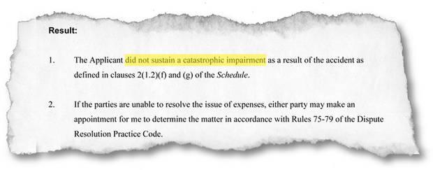In his report on Ms. Taylor’s case, the arbitrator upholds Dr. Platnick’s findings that she was not catastrophically injured.