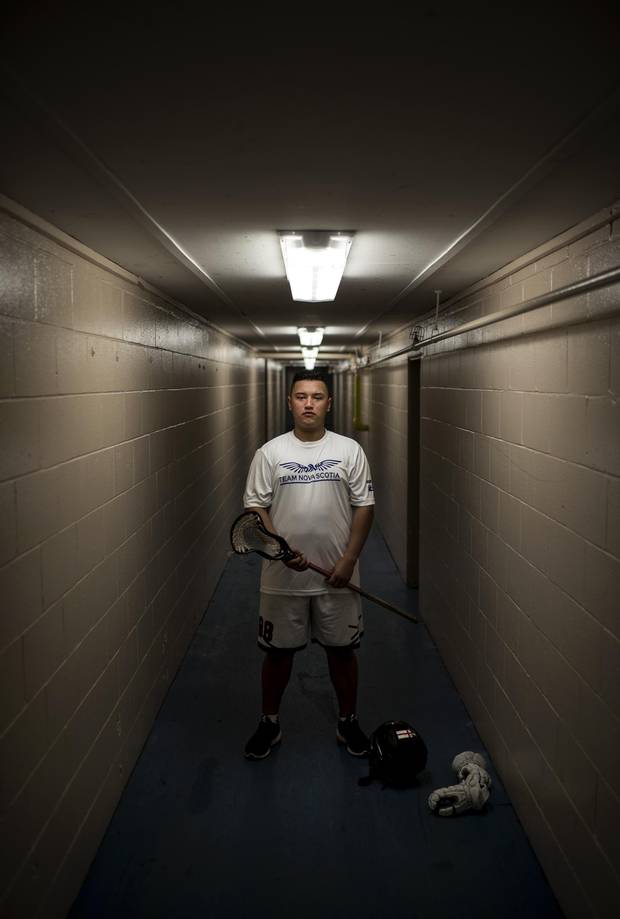 Bryson Knockwood, captain of Nova Scotia's lacrosse team competing at the North American Indigenous Games, poses following practice in Truro, N.S. on Sunday, July 9, 2017.