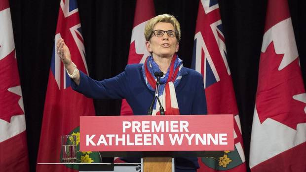 Ontario Premier Kathleen Wynne at a press conference at Queen's Park in Toronto on Monday, April 11.