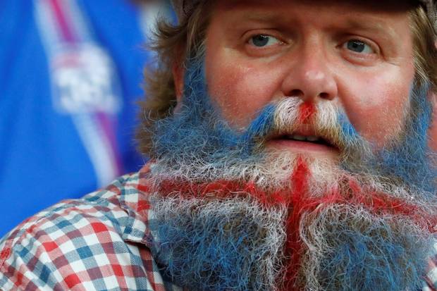 An Icelandic fan before the game that saw England defeated 2-1 on Monday, June 27.