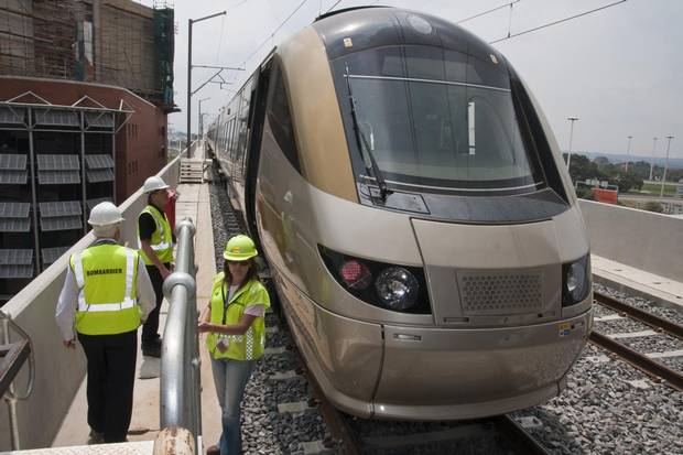 Bombardier Transportation executives visit the rail link from Johannesburg airport to the city in 2010.