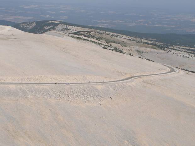 The bleak moonscape of the final few kilometres to the peak of Mount Ventoux.