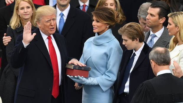 Donald Trump is sworn in as president on Jan. 20, 2017.