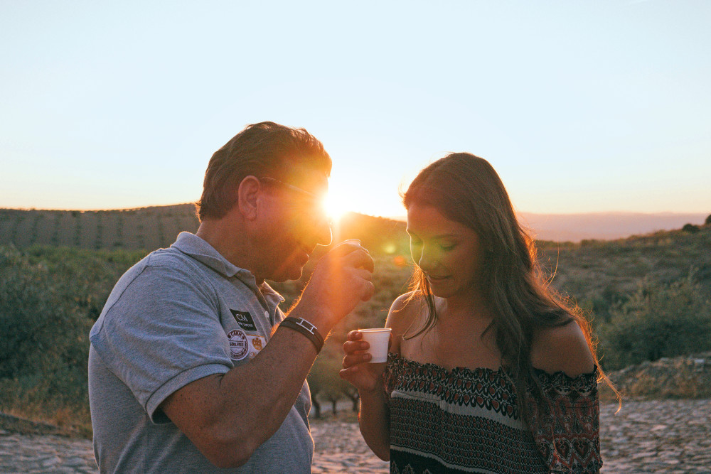 A couple drinking wine in Douro Valley