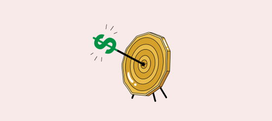On Money - loonie shaped dart with dollar sign piercing through