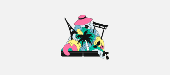 Great Places illustration with hat, palm tree, etc.