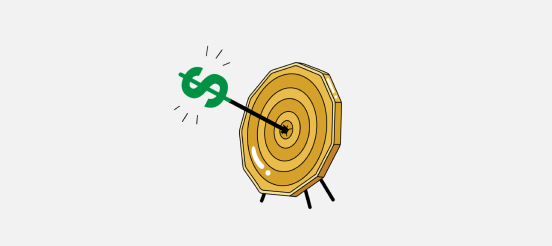 On Money - loonie shaped dart with dollar sign piercing through