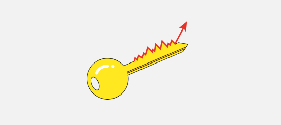trade secrets newsletter image. yellow key with a stock pricing going up