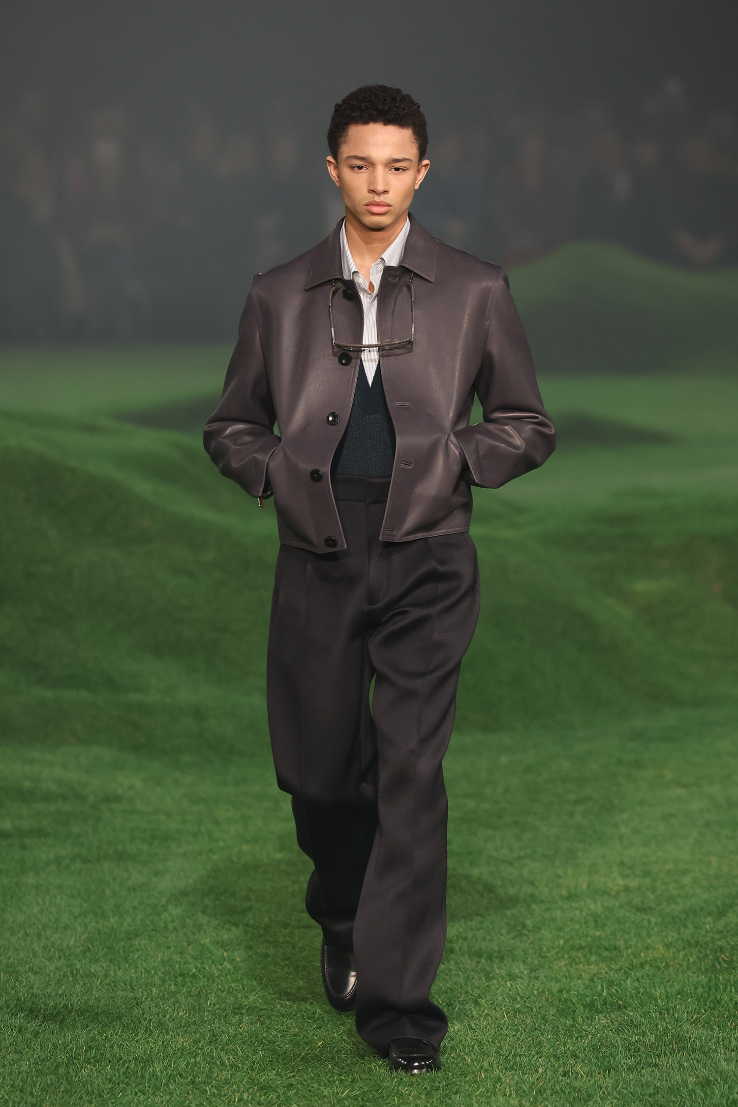 MILAN, ITALY - JANUARY 20: A model walks the runway at the Zegna fashion show during the Milan Menswear Fall/Winter 2025 - 2026 Fashion Week on January 20, 2025 in Milan, Italy. (Photo by Pietro D'Aprano/Getty Images)