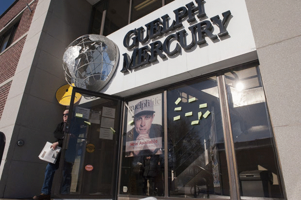 The Guelph Mercury building, then and now: Jan. 29, 2016: A man walks out of the Mercury office with a copy of the paper’s last-ever print edition. July 7, 2017: Building management arrives at the site of the former Mercury office. It is now home to the Guelph-Wellington Business Enterprise Centre, a government-sponsored knowledge hub.