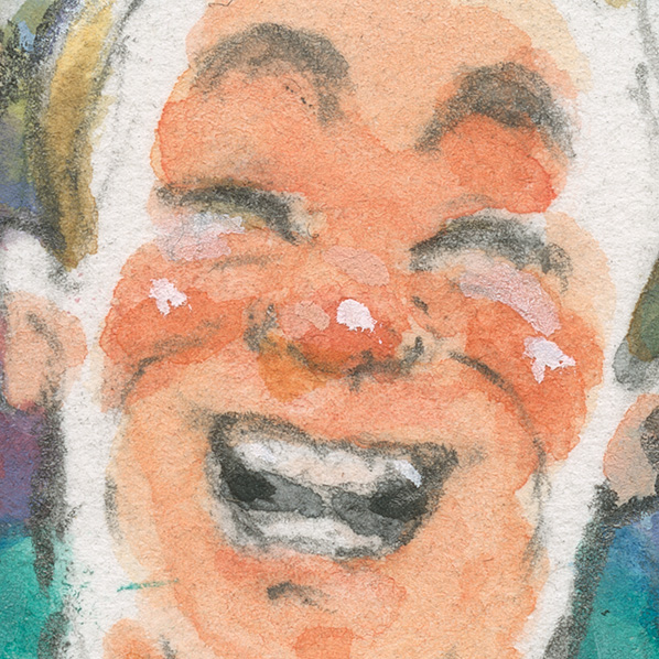 Detail of a watercolour illustration showing Robert Munsch