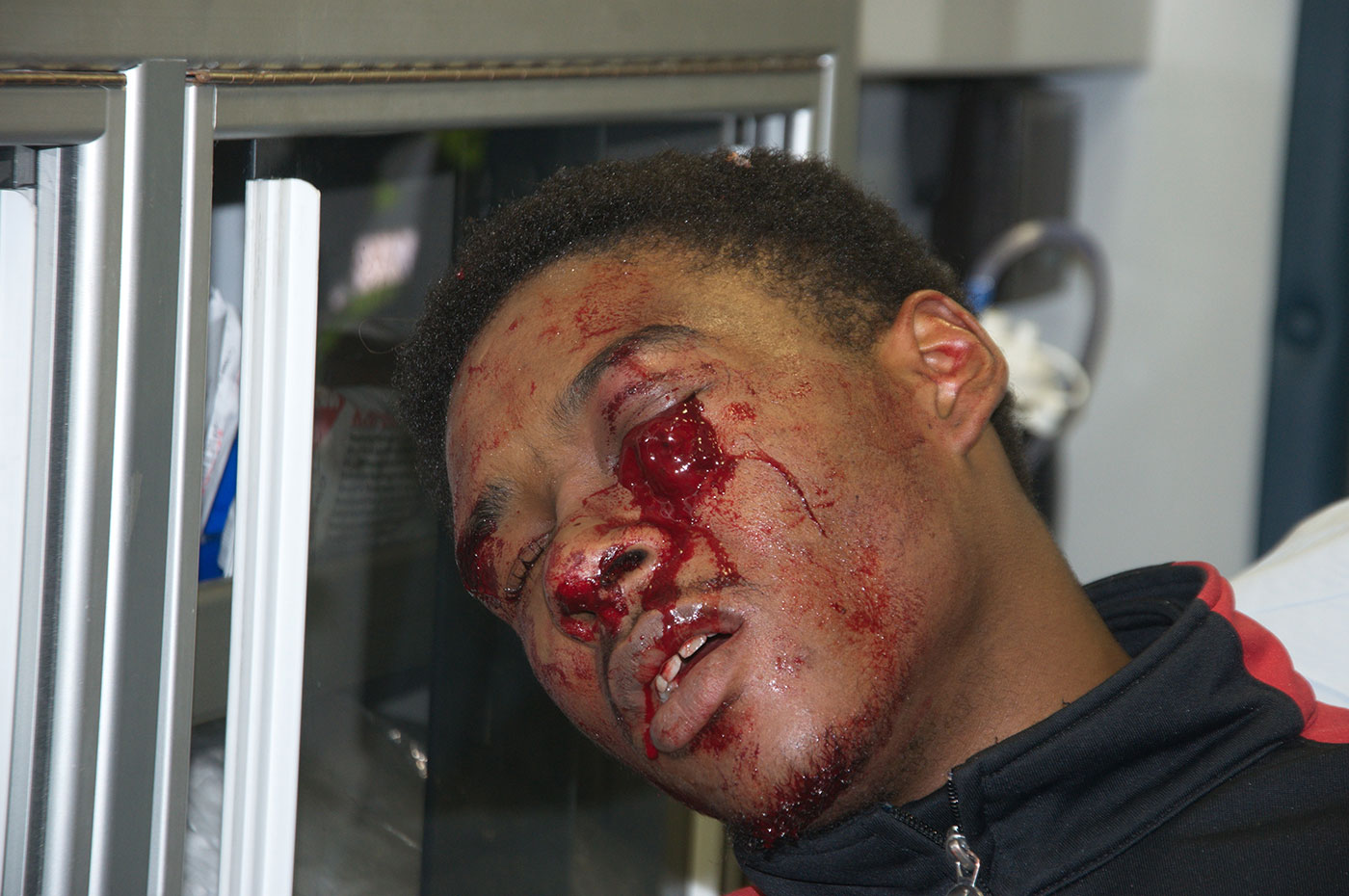 Scene photo taken by Durham Regional Police Service - warning graphic