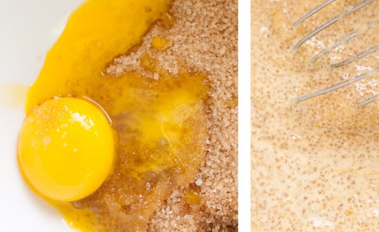 sugar and egg custard stirring sugar into custard