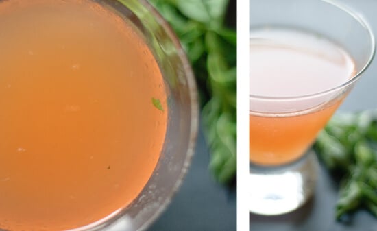 Summer cocktail made with basil, red bell pepper, and gin Summer cocktail made with basil, red bell pepper, and gin