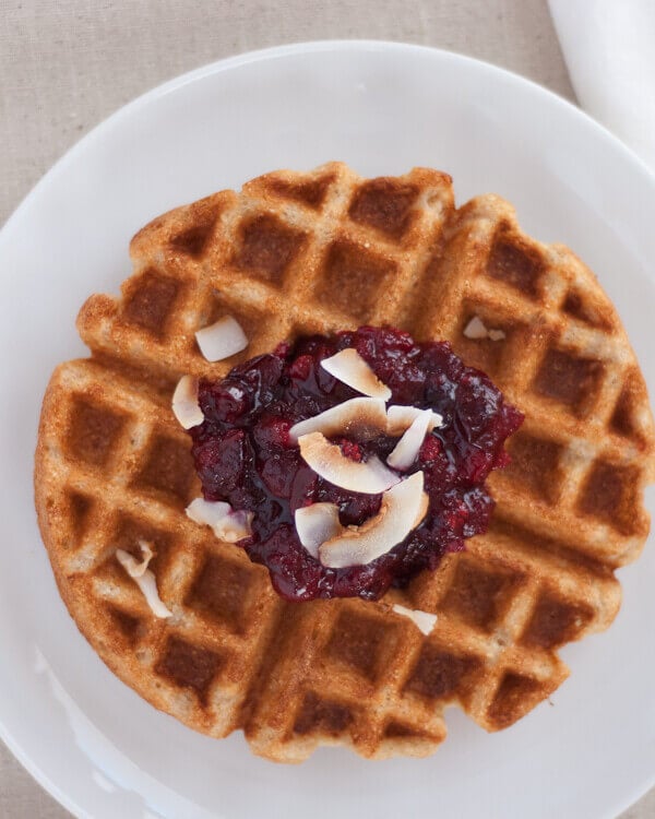 coconut waffles and cranberry sauce