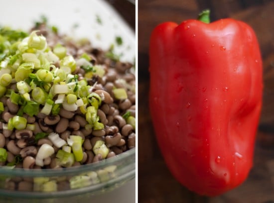 green onions and red bell pepper