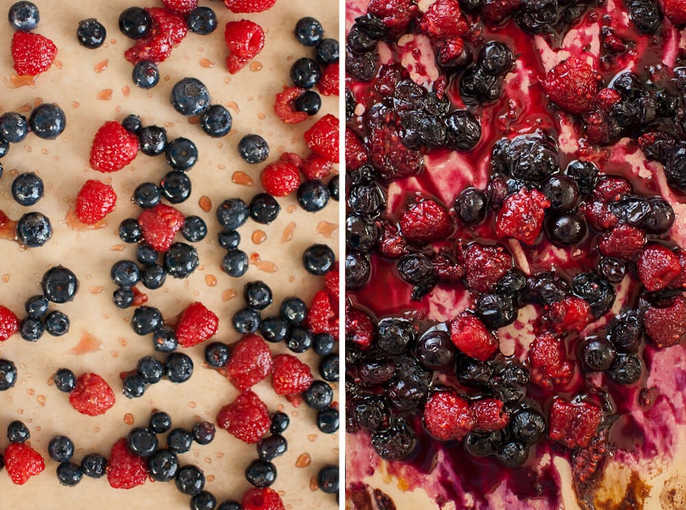 roasted blueberries and raspberries