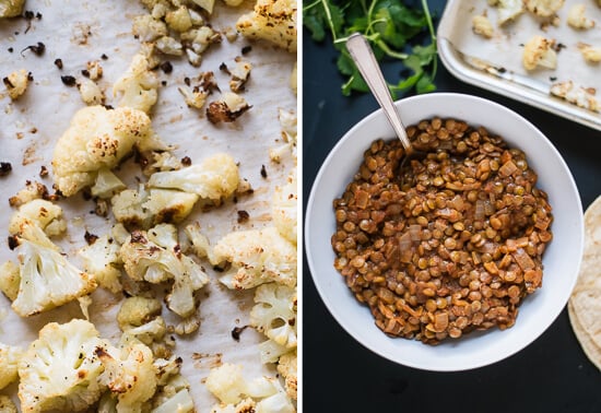 Roasted cauliflower and seasoned lentils - cookieandkate.com