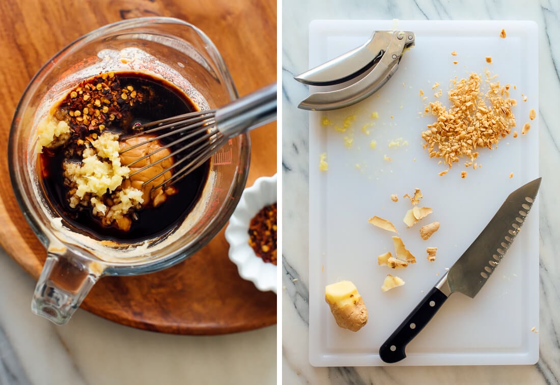 grated fresh ginger, peanut butter, and soy sauce