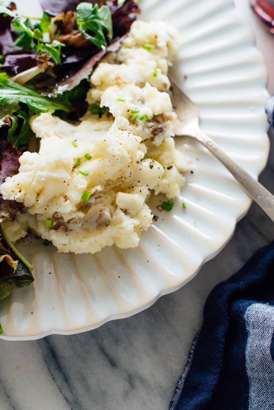 My favorite mashed potatoes! Creamy, tangy, totally delicious. You can make them ahead of time, too.