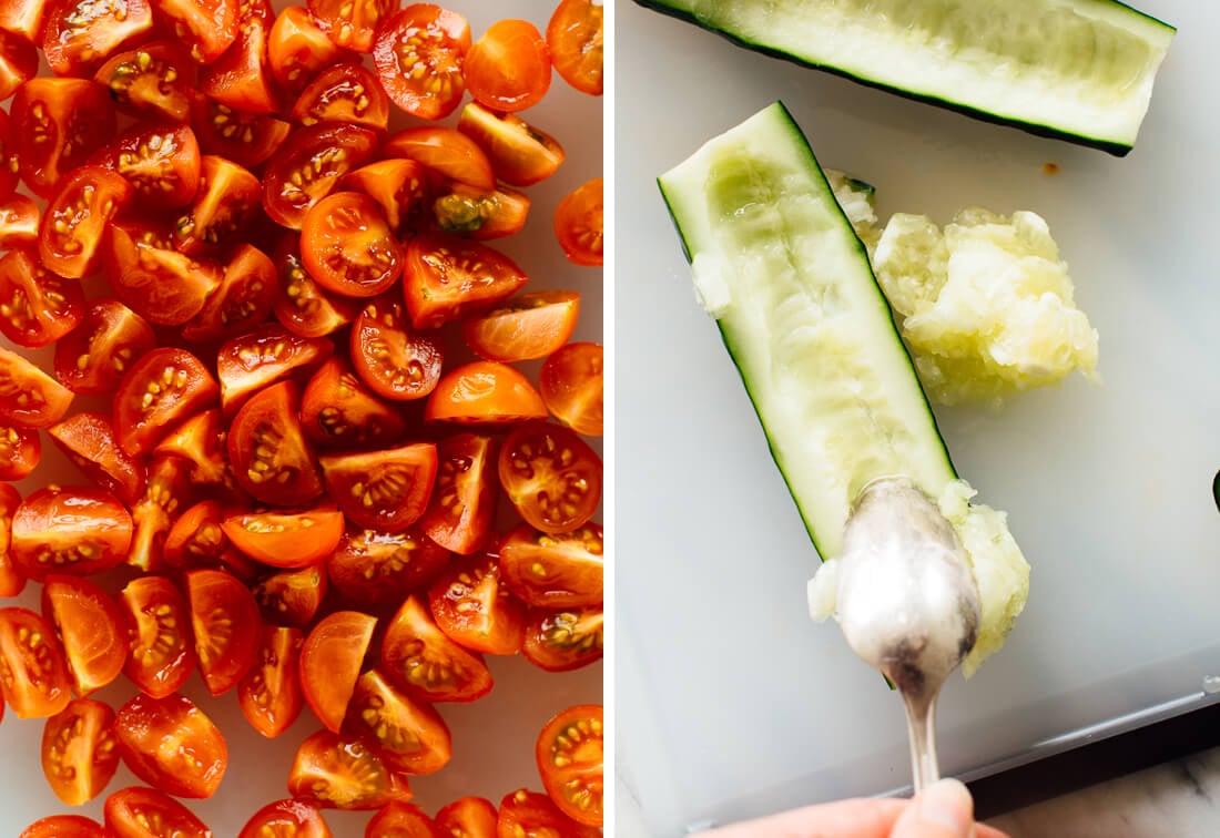 sliced tomato and cucumber