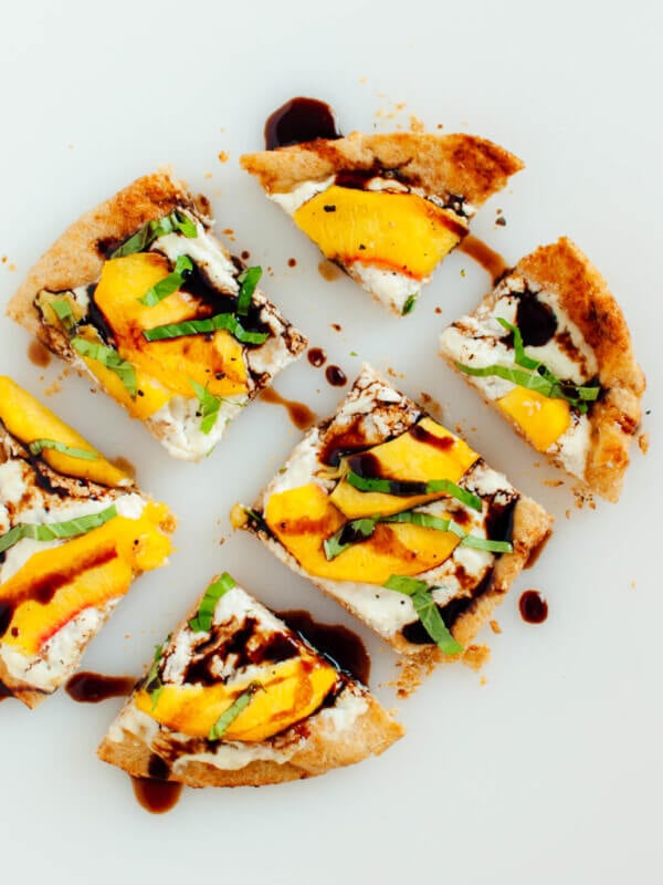 Simple Peach, Basil and Ricotta Flatbread