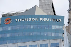 The Thomson Reuters logo is seen on the company building in Times Square, New York, U.S., January 30, 2018.