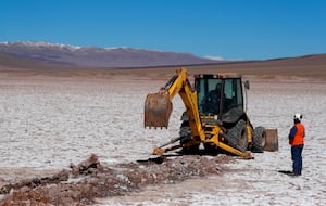 FILE PHOTO: Labourers of Alpha Lithium work at the Tolillar salt flat, in Salta, Argentina August 13, 2021. Picture taken August 13, 2021. REUTERS/Agustin Marcarian/File Photo