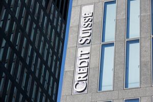 FILE PHOTO: A view shows the logo of Credit Suisse on a building near the Hallenstadion where Credit Suisse Annual General Meeting took place, two weeks after being bought by rival UBS in a government-brokered rescue, in Zurich, Switzerland, April 4, 2023. REUTERS/Pierre Albouy