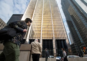 The Royal Bank Plaza (gold coloured building) located on the north west corner of Front St. West and Bay St. in Toronto’s Financial District, is photographed on May 11, 2023. (Fred Lum/The Globe and Mail)