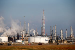 Petrochemical storage tanks are seen at the Suncor Energy chemical plant near Edmonton in October of 2021.