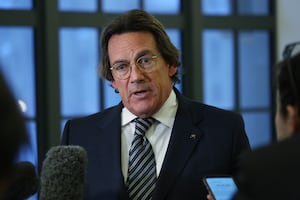 Quebecor Media Inc. President and Chief Executive Pierre Karl Péladeau speaks to the media after appearing at the Standing Committee on Industry and Technology (INDU) on Parliament Hill January 25, 2023 in Ottawa. Dave Chan/The Globe and Mail