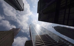 Bank towers are shown from Bay Street in Toronto's financial district, on Wednesday, June 16, 2010. THE CANADIAN PRESS/Adrien Veczan