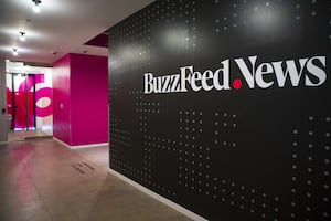 NEW YORK, NY - DECEMBER 11: A BuzzFeed News logo adorns a wall inside BuzzFeed headquarters, December 11, 2018 in New York City. BuzzFeed is an American internet media and news company that was founded in 2006. According to a recent report in The New York Times, the company expects to surpass 300 million dollars in earnings for the 2018 fiscal year. (Photo by Drew Angerer/Getty Images)