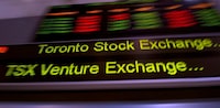 The TSX ticker is shown in Toronto on May 10, 2013.  
