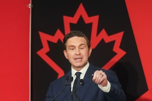 Conservative Leader Pierre Poilievre delivers a speech at the Canadian Club of Toronto in Toronto on Thursday, April 16, 2026. THE CANADIAN PRESS/Nathan Denette