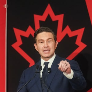Conservative Leader Pierre Poilievre delivers a speech at the Canadian Club of Toronto in Toronto on Thursday, April 16, 2026. THE CANADIAN PRESS/Nathan Denette