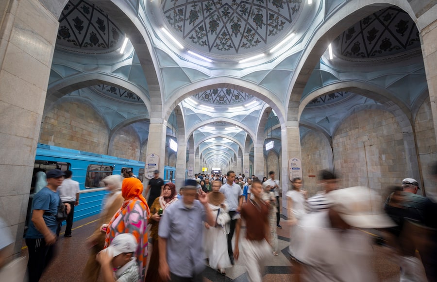 Alisher Navoi station in Tashkent, Uzbekistan, is not only one of the busiest stations on the subway network, it is also one of the most beautiful.