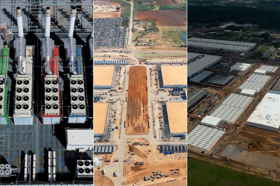 Data centres in Germany (left), Texas (middle) and Mississippi (right).