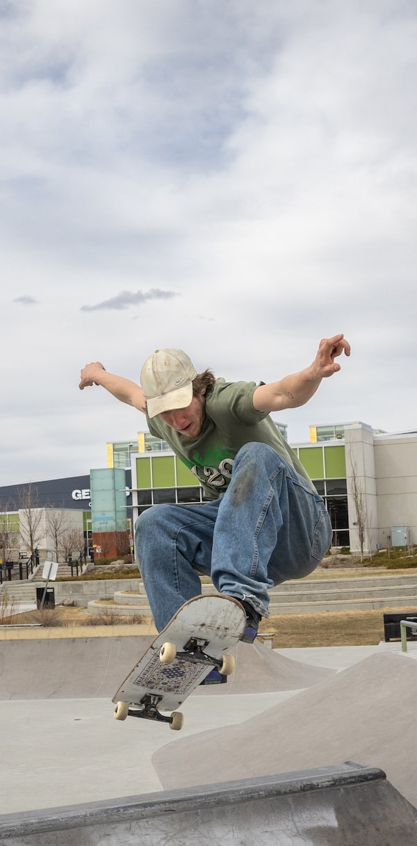 The Genesis Centre in Northeast Calgary offers skateboarders like Austin Lynch, 19, plenty of room to try out their tricks. Areas like this have grown dramatically in the past few decades.