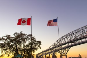 The twin spans of the Blue Water Bridges international crossing between the cities of Port Huron, Michigan and Sarnia, Ontario is one of the busiest border crossings between Canada and the United States.