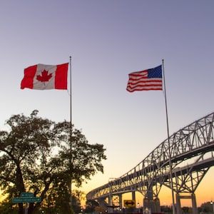 The twin spans of the Blue Water Bridges international crossing between the cities of Port Huron, Michigan and Sarnia, Ontario is one of the busiest border crossings between Canada and the United States.